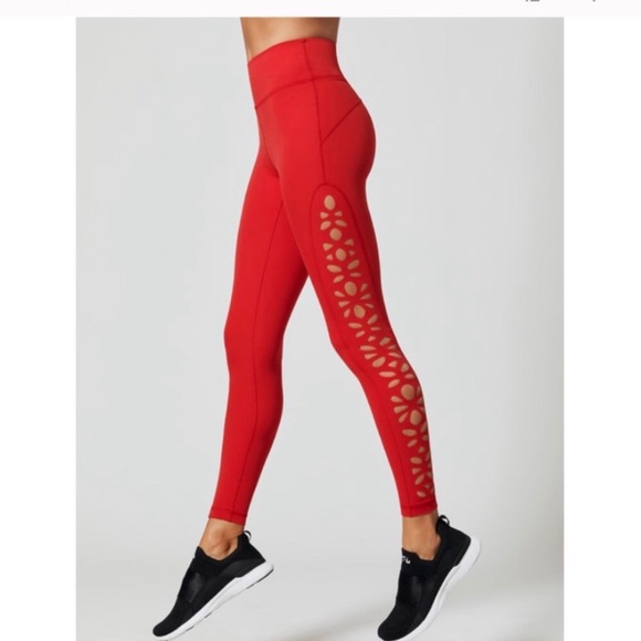 NWOT GIGI C CARBON38 BRAND STRETCH BODYCON RED LASER CUT OUT WORKOUT LEGGING M S - Picture 5 of 16